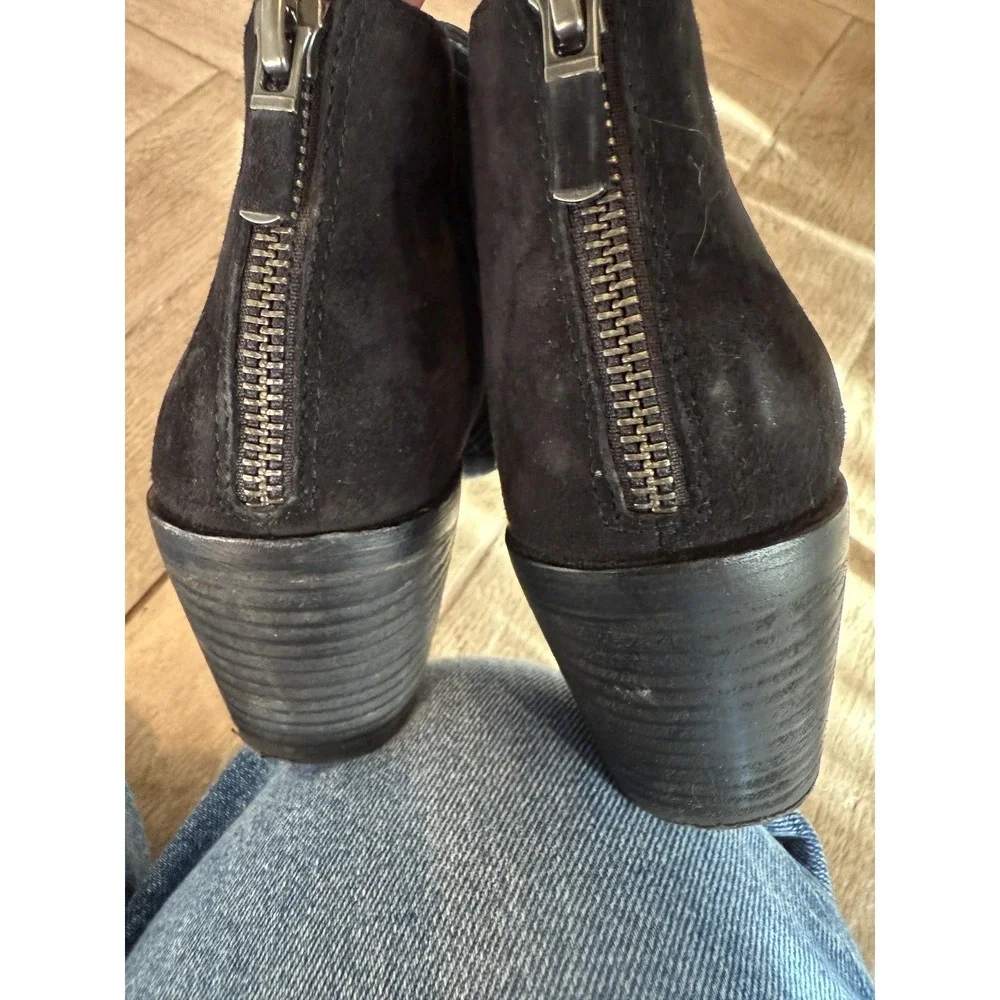 Eileen Fisher Boots Womens 7 Black Suede Ankle Booties Back Zip Block Heel Class